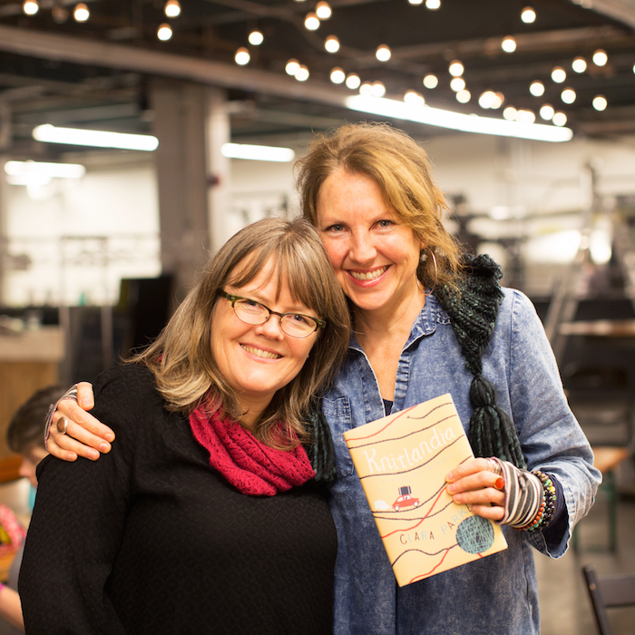 Clara + me at KNITLANDIA book launch party