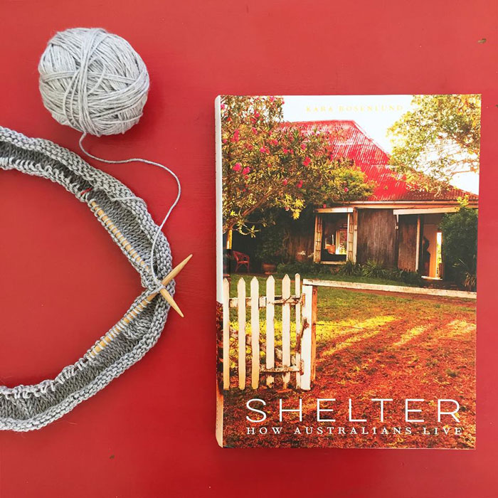 |  of course, the weekend was filled with knitting and turning the pages of Kara Rosenlund's book Shelter |