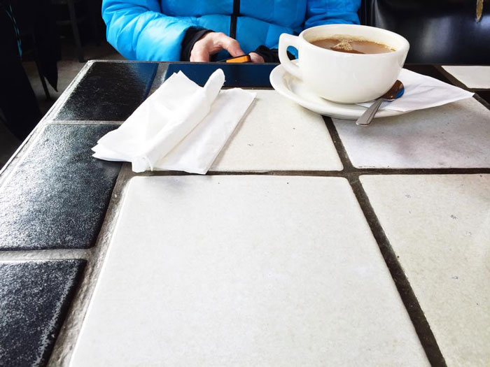 ::  even with all of this snow, we make the trek out to nosh at Olga's  ::
