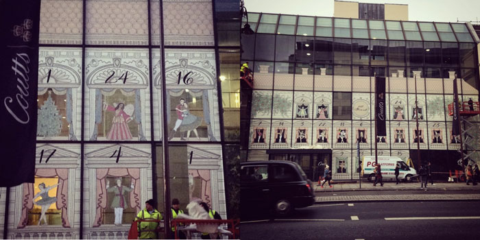 illustrated windows for Coutts at 40 Strand Street in London